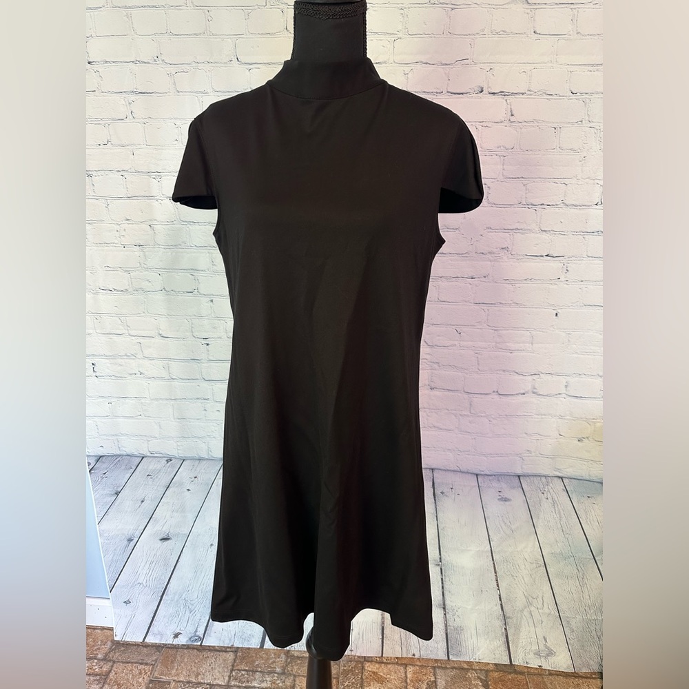 Sailor Sailor Classic Black Short Sleeve A-Line Dress, Mock Neck, Tie back, Med